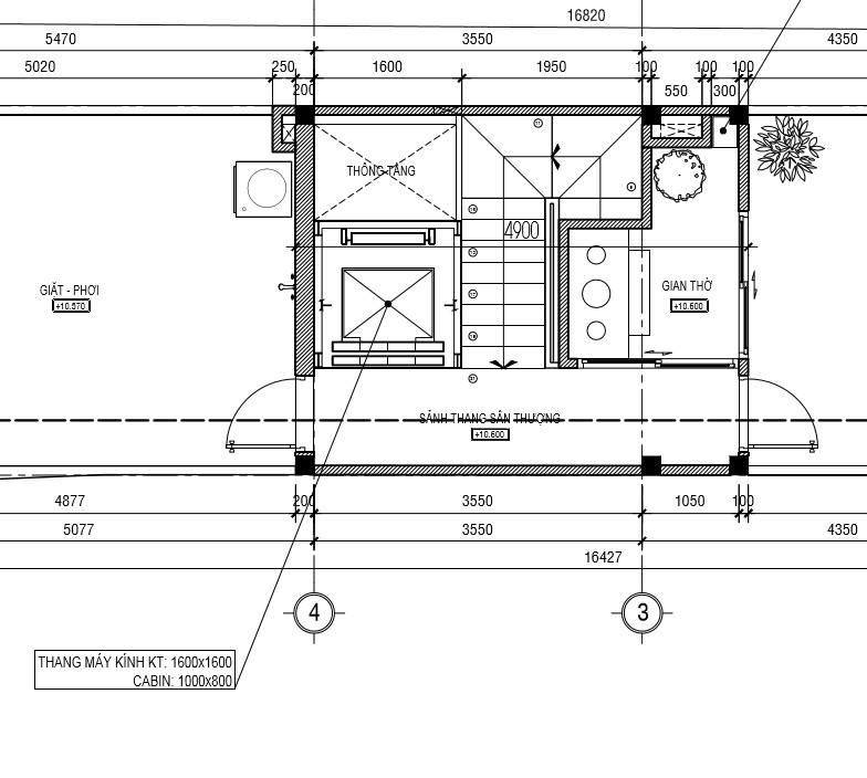 Bản vẽ Kích thước thang máy kính tiêu chuẩn